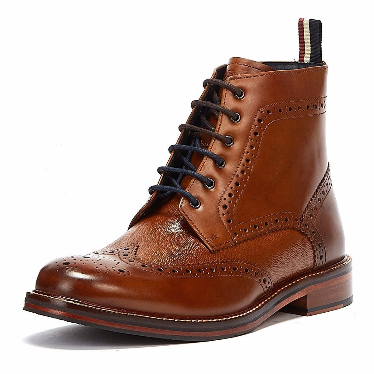 Ben Sherman Alfred Brogue Leather Men's Tan Boots Ankle Support