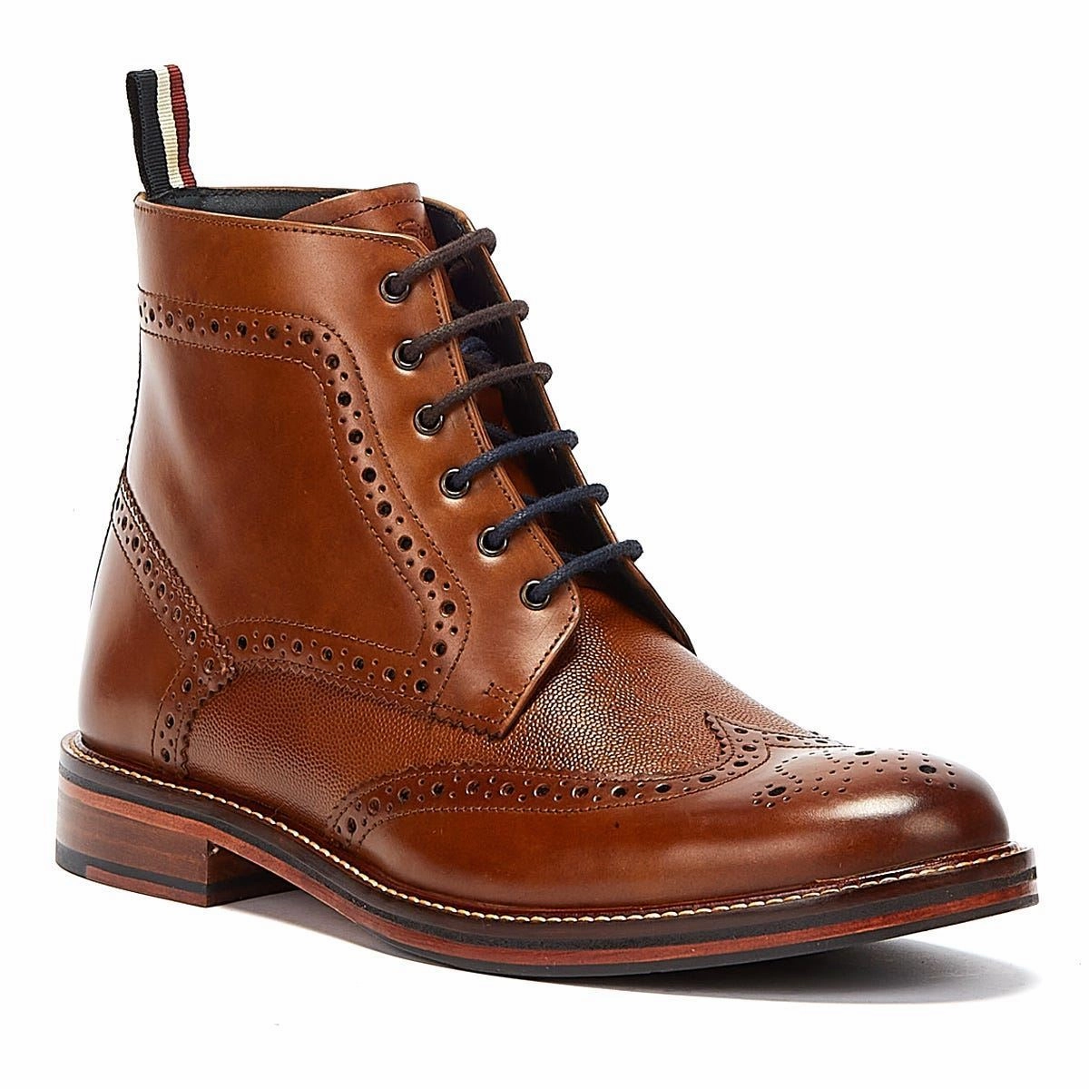 Ben Sherman Alfred Brogue Leather Men's Tan Boots Ankle Support