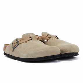 flexible sole shoes Durable Adventure Shoes Birkenstock Boston Braided Taupe Suede Regular Clogs