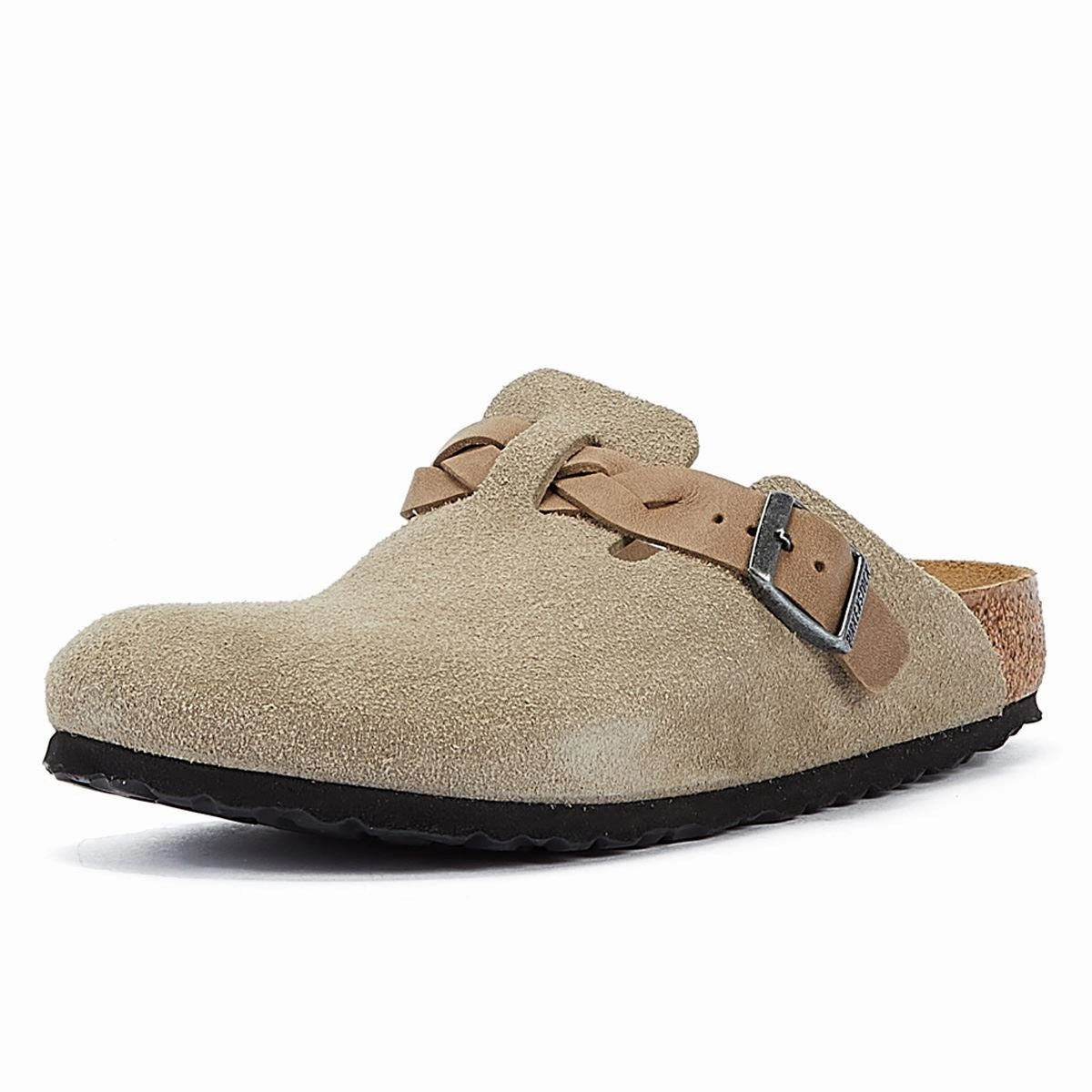 Birkenstock Boston Braided Taupe Suede Regular Clogs Smart Everyday
