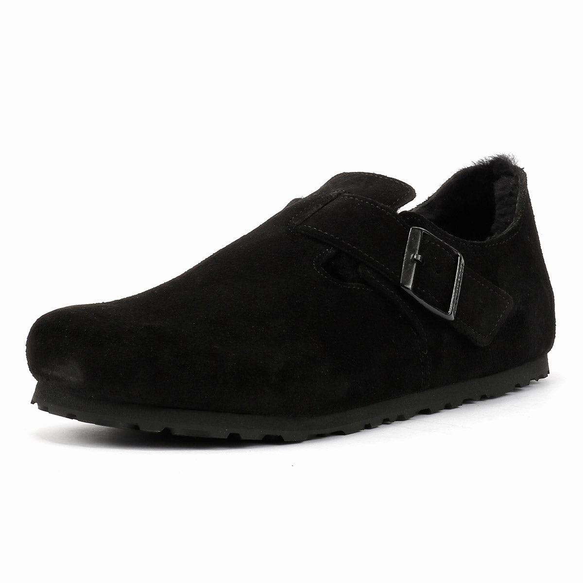 Birkenstock London Shearling Suede Black Shoes Light Step-On Glide Comfort Layer