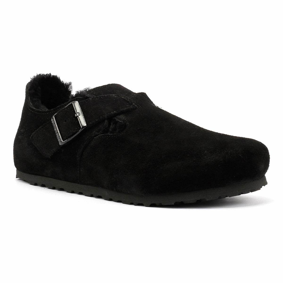 Birkenstock London Shearling Suede Black Shoes Light Step-On Glide Comfort Layer