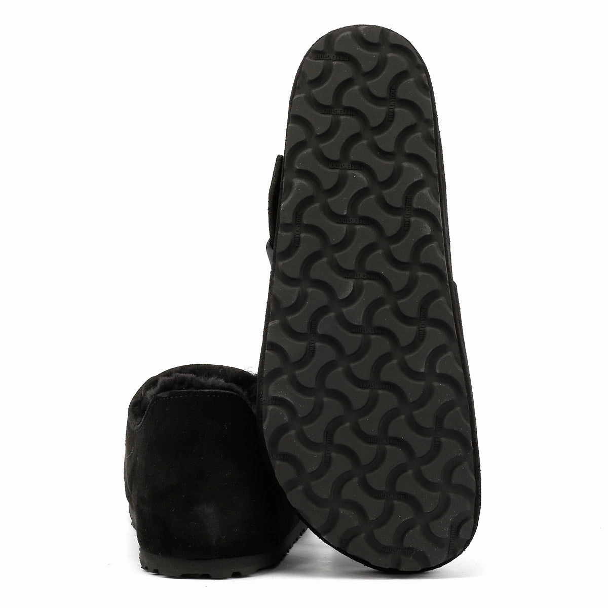 Birkenstock London Shearling Suede Black Shoes Light Step-On Glide Comfort Layer