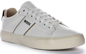 Boss Aiden Tennis Flpp In White For Men Secure lacing holds foot in place without constriction