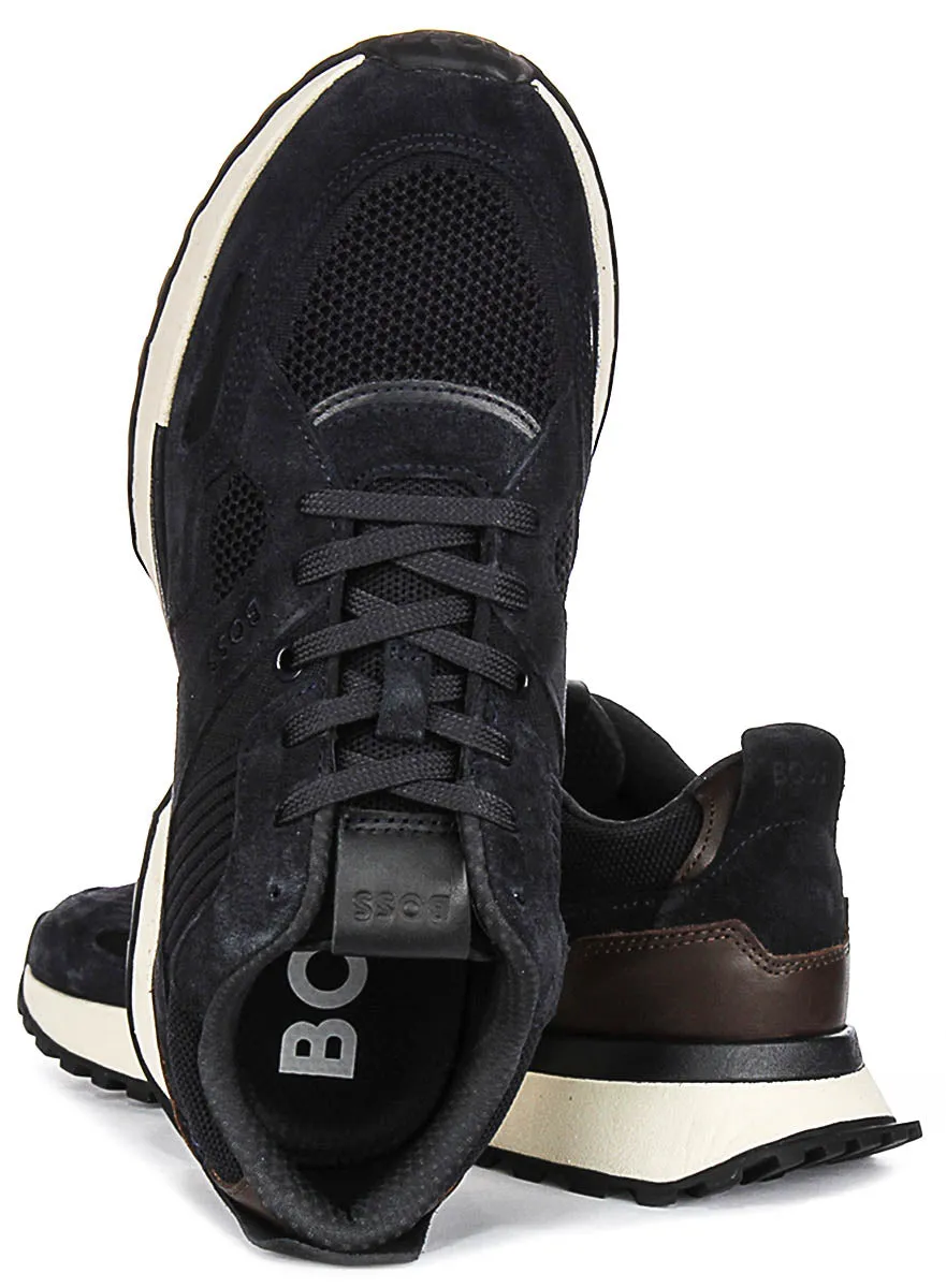 Boss Jonah Runner Knit In Navy Brown For Men Fast Lacing