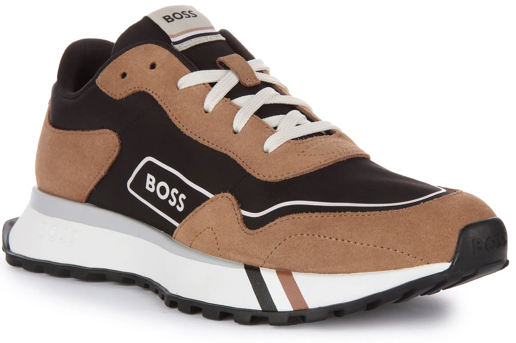 Boss Jonah Runner Sdtx In Black Brown For Men Knit Upper Heel grip lining minimizes heel slippage