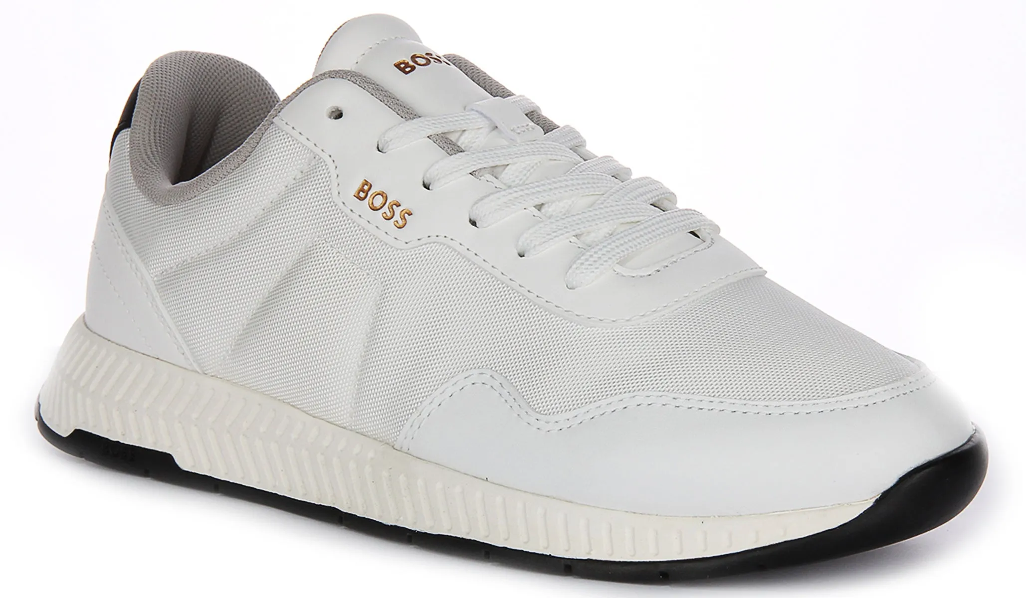 Collar design minimizes pressure around the ankle Heel Locking Boss Titanium Runner In White For Men