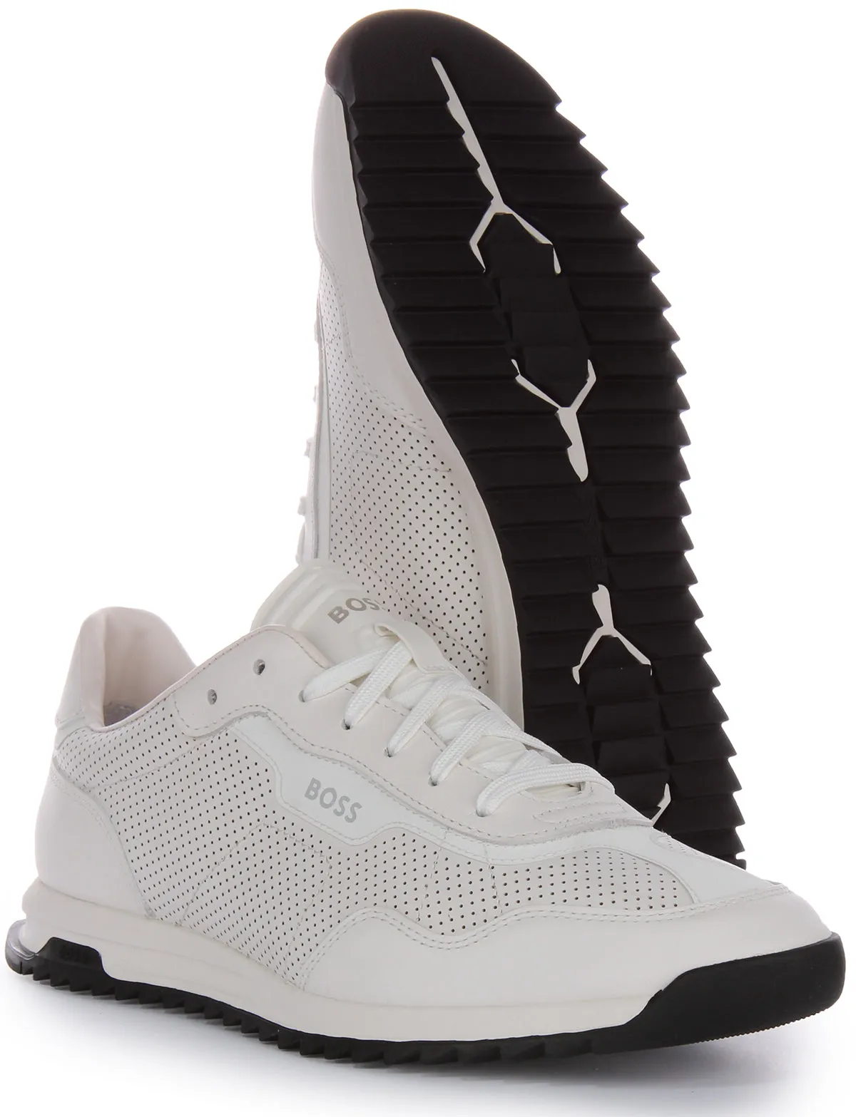 Boss Zayn Low Profile Perf Leather In White For Men Wide Base