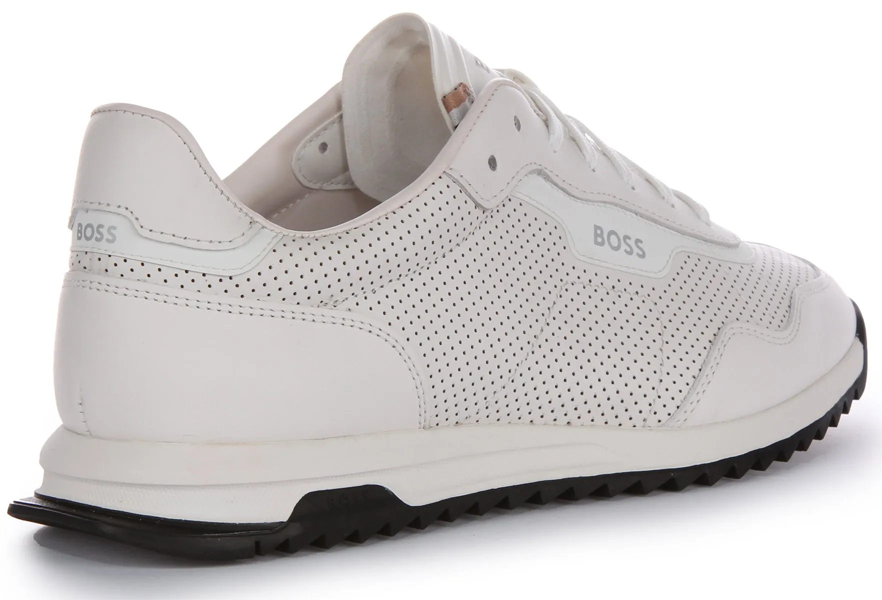 Boss Zayn Low Profile Perf Leather In White For Men Wide Base