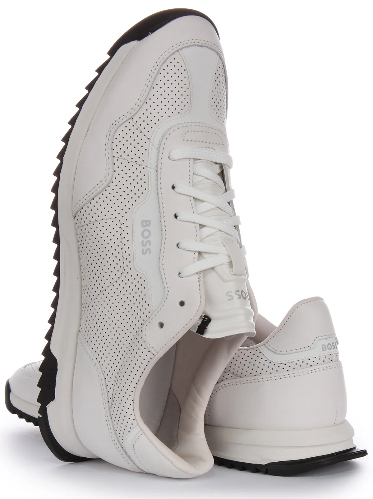 Boss Zayn Low Profile Perf Leather In White For Men Wide Base
