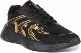 Boss Dean Runner Thlg In Black Gold For Men Stretch Material