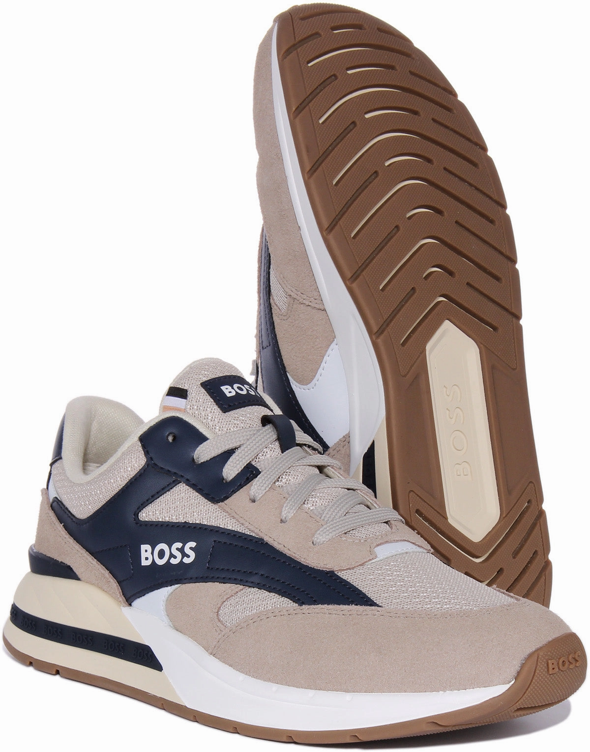 Boss Kurt Runn In Beige Blue For Men Cushion Comfort