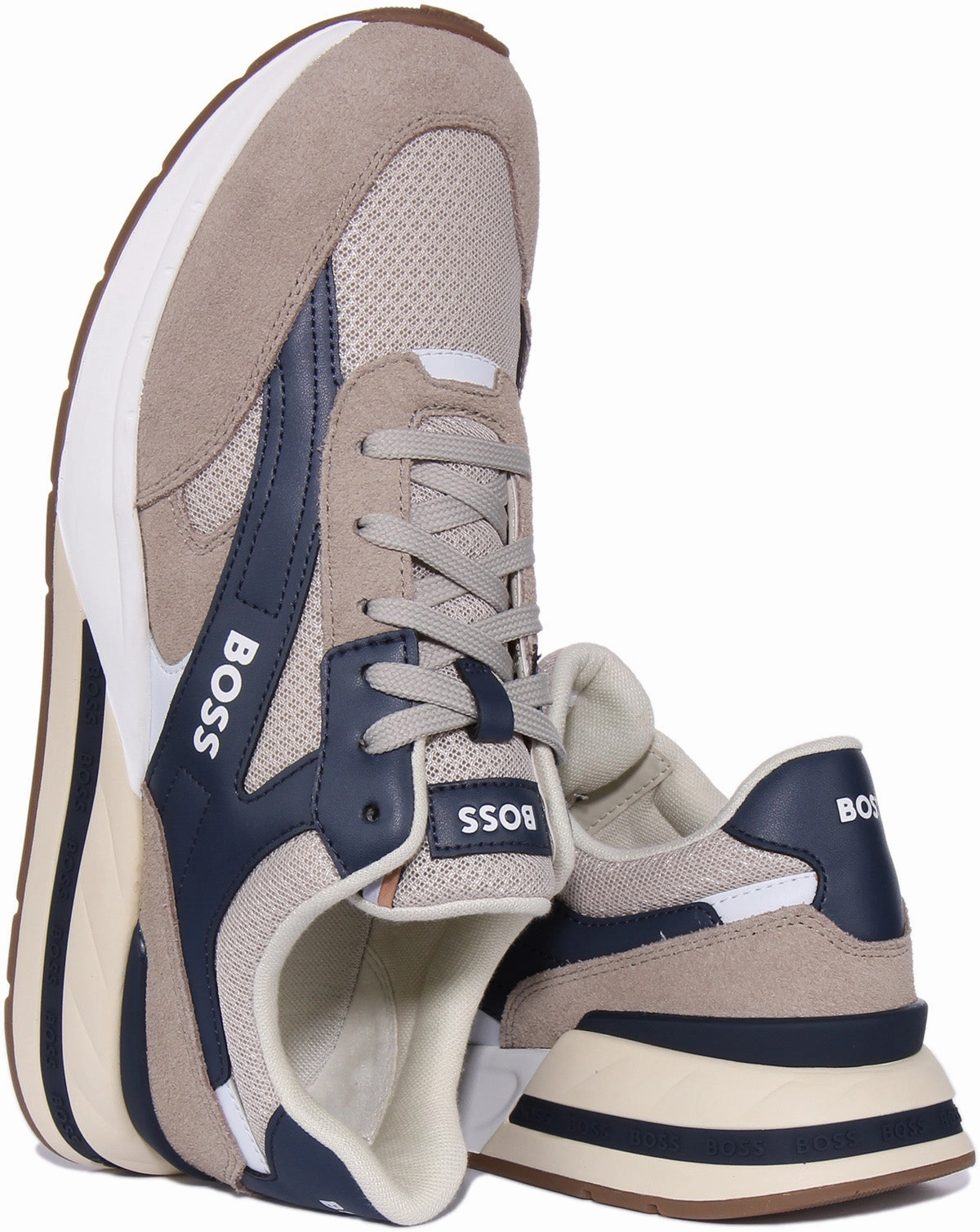 Boss Kurt Runn In Beige Blue For Men Cushion Comfort