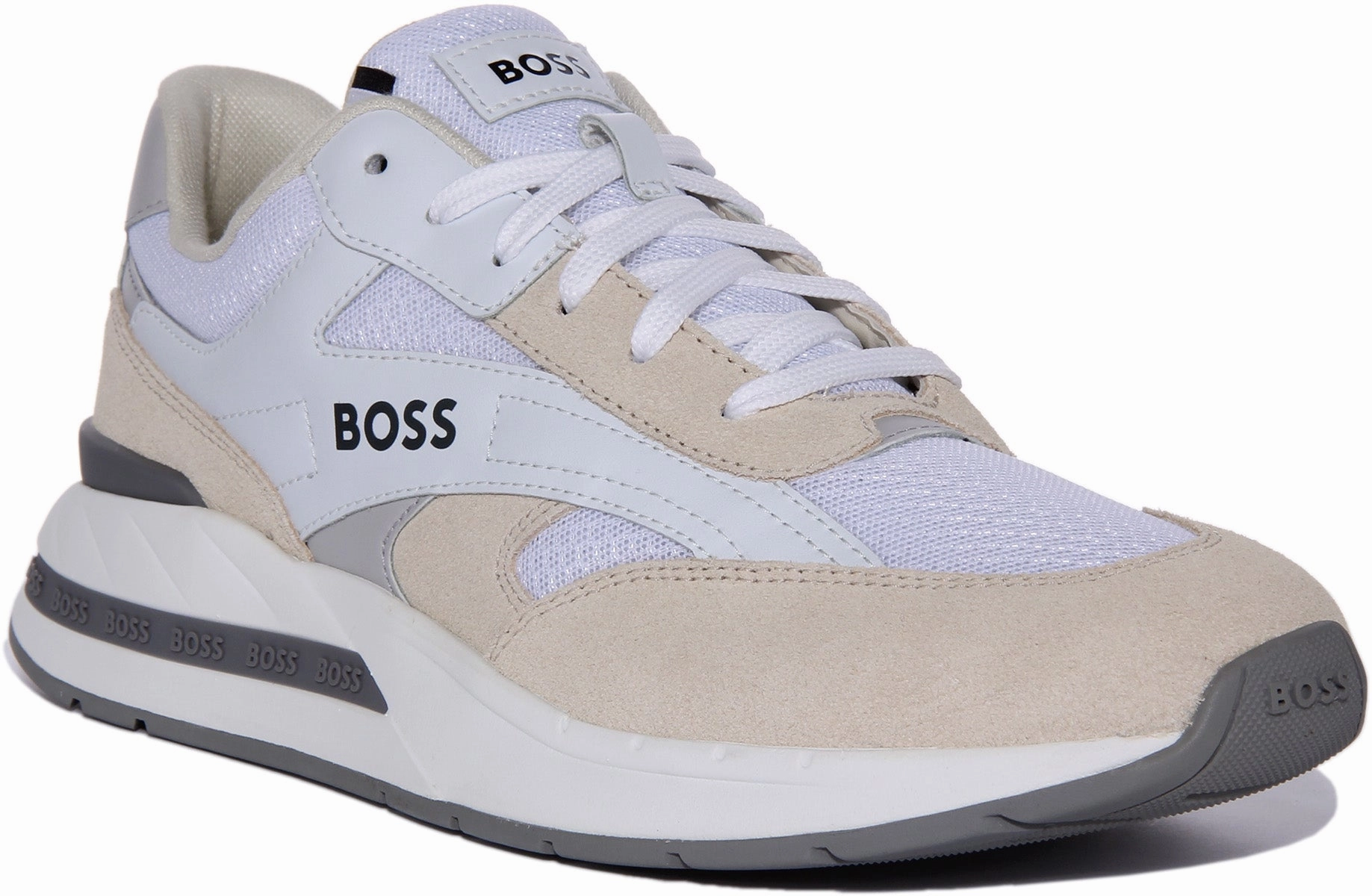 Boss Kurt Runner In White Grey For Men Anatomical design supports natural foot alignment