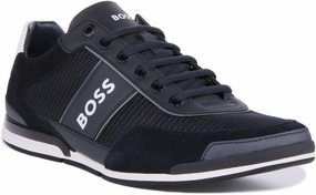 Forefoot plate enhances push-off in sprint actions Stretch fit Boss Saturn Low profile In Dark Blue For Men