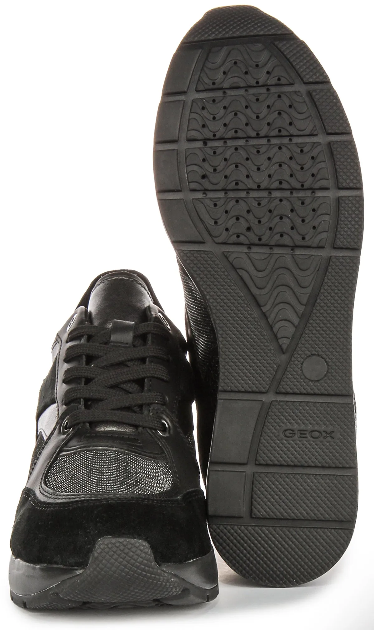 Breathable Geox D Zosma A In Black Shiny Platform Sneakers For Women