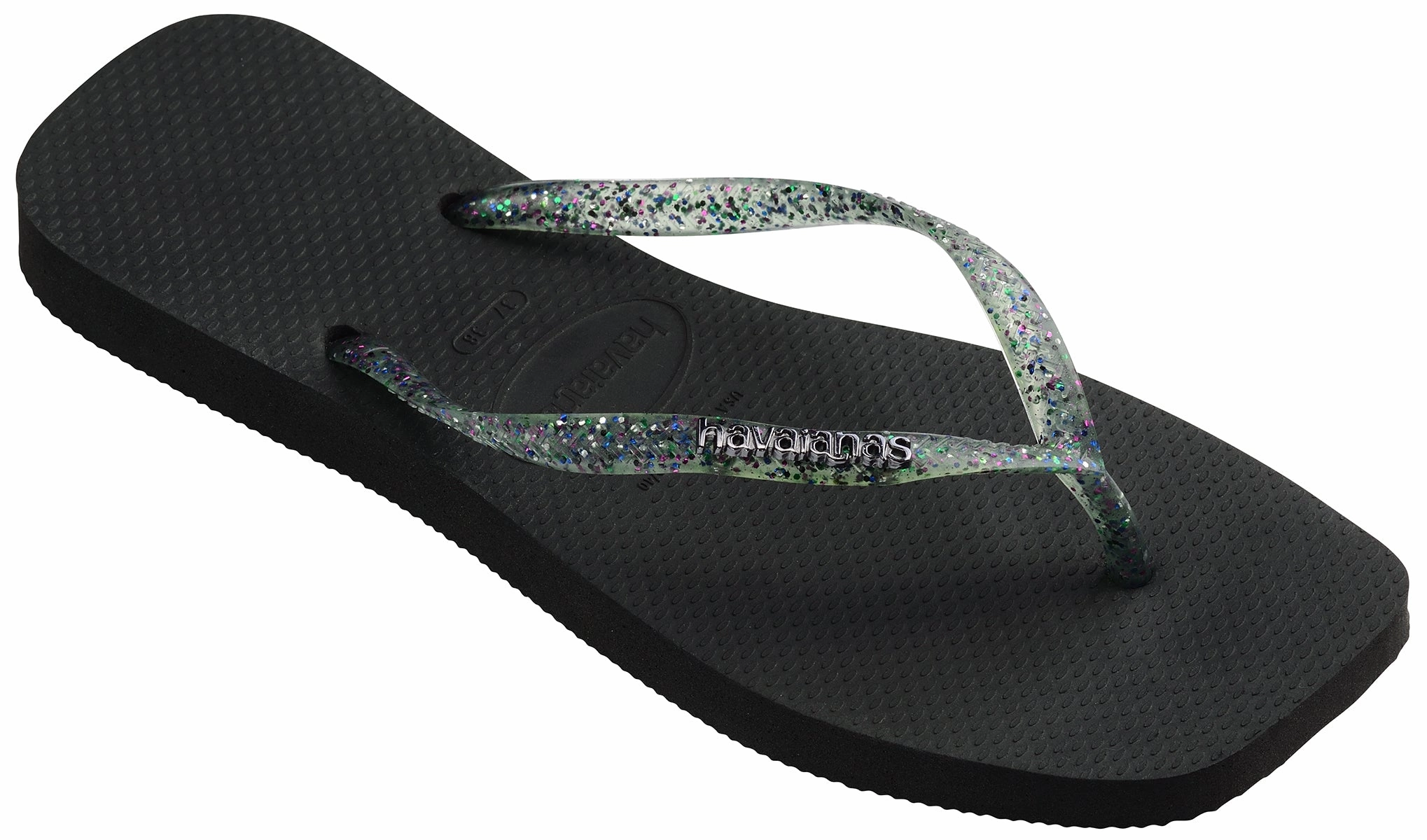 Breathable Material Havaianas Square Glitter Metallic Logo In Black For Women