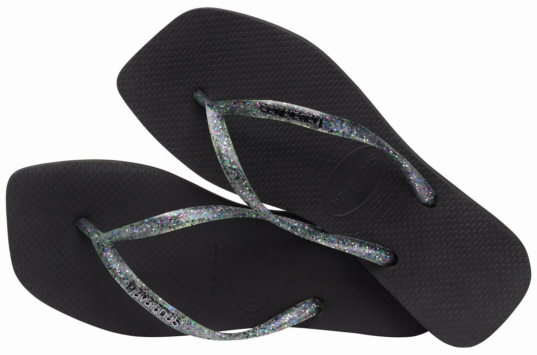 Breathable Material Havaianas Square Glitter Metallic Logo In Black For Women