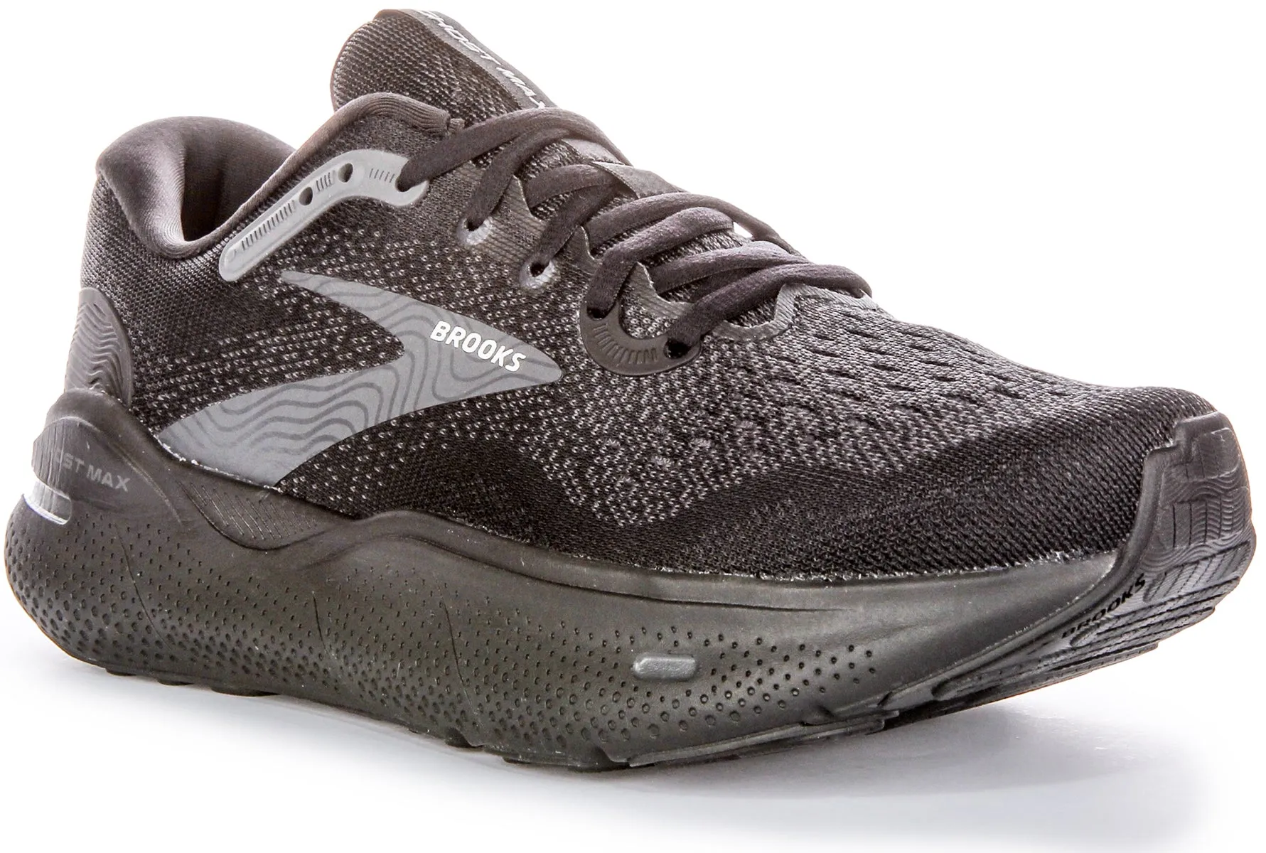 Materials used promote all-day active comfort Brooks Ghost Max In Black For Men | Wide Fit