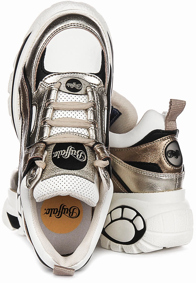 Buffalo 1339-14 Platform Trainers Silver Gold For Women Soft Motion Step