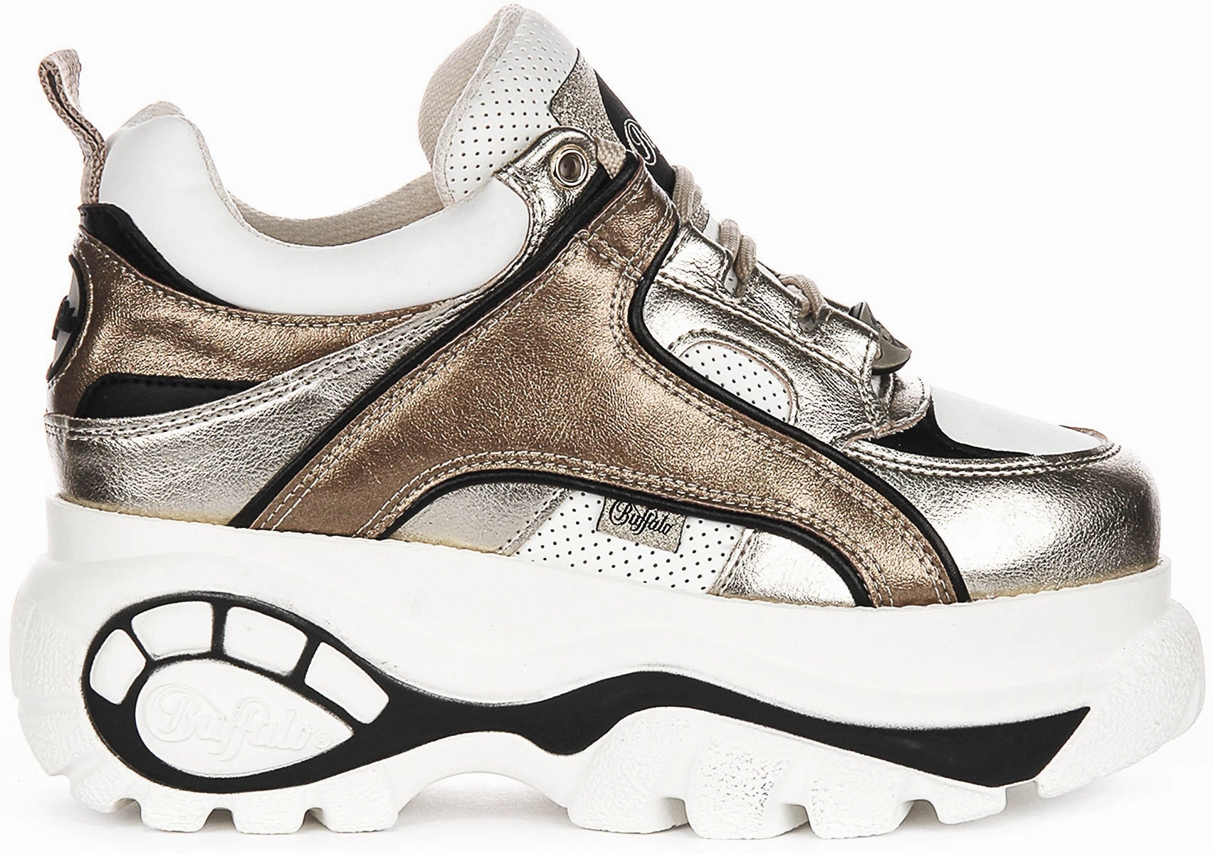 Buffalo 1339-14 Platform Trainers Silver Gold For Women Soft Motion Step