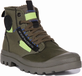 Palladium Pampa Hi In Olive Side zipper Outback Proof