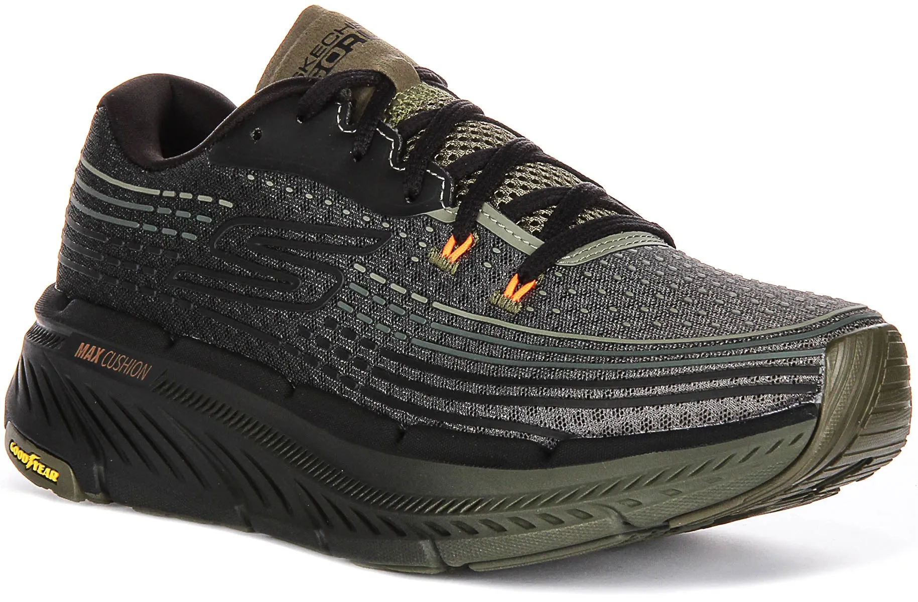 Skechers Vivid 2.0 In Black Olive For Men Upper knit zones enhance stretch and support
