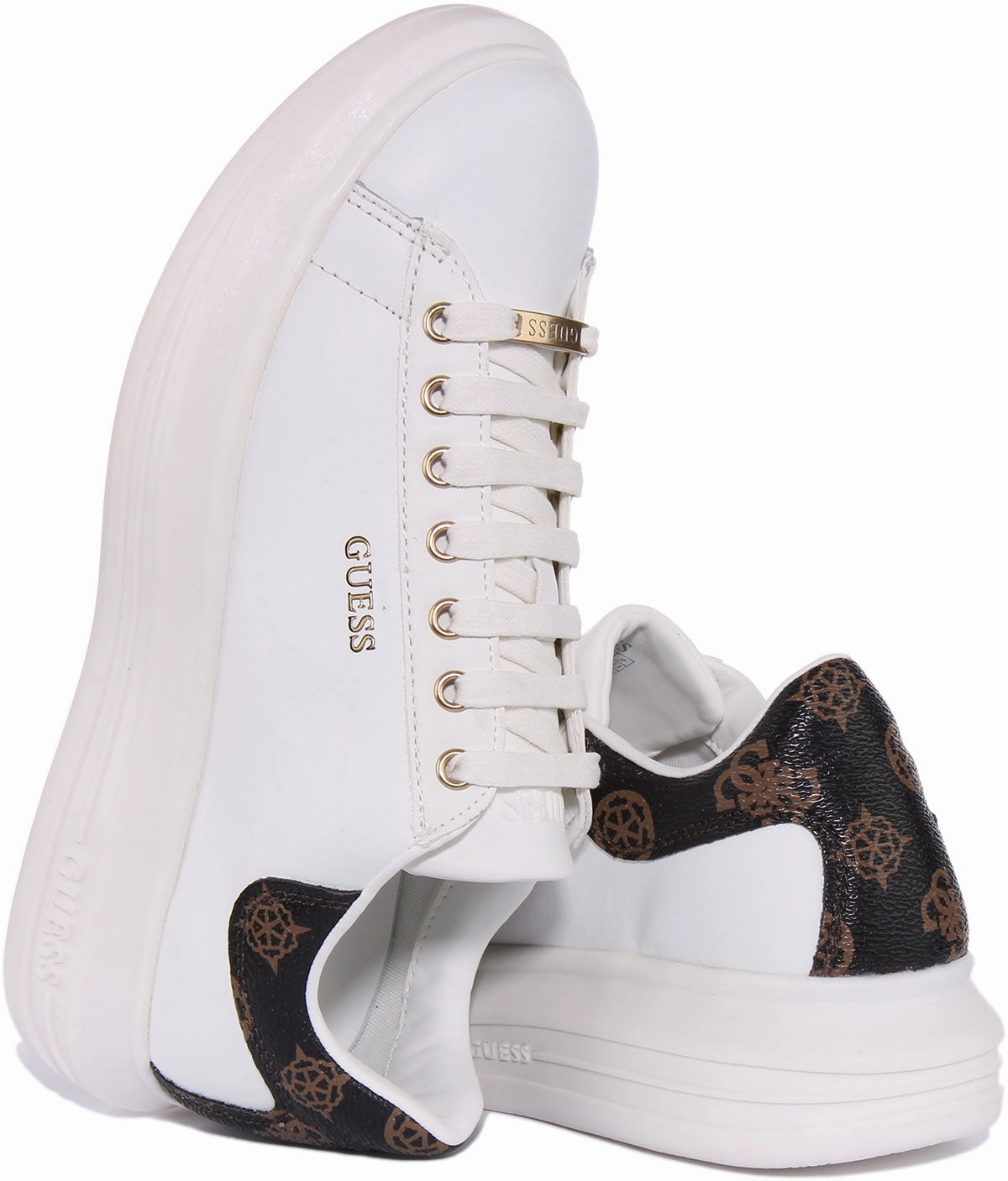 Controlled Motion Guess Vibo In White 4G Brown For Women