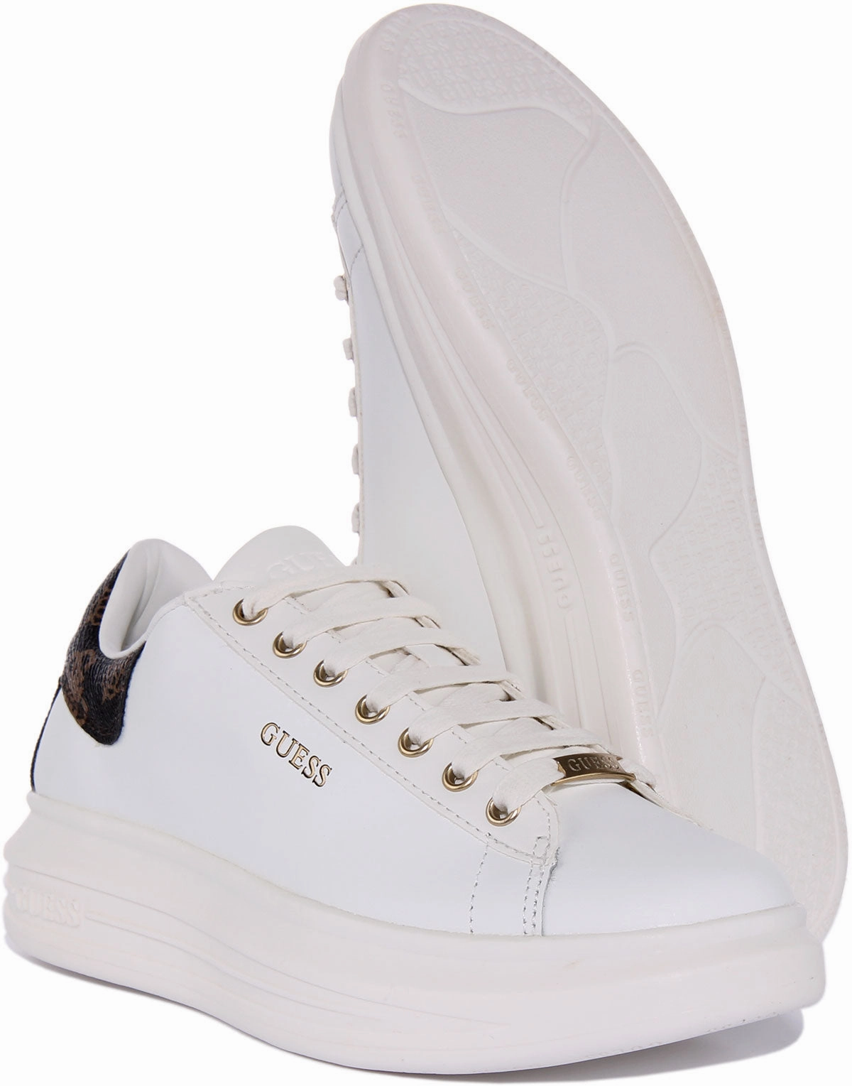 Controlled Motion Guess Vibo In White 4G Brown For Women