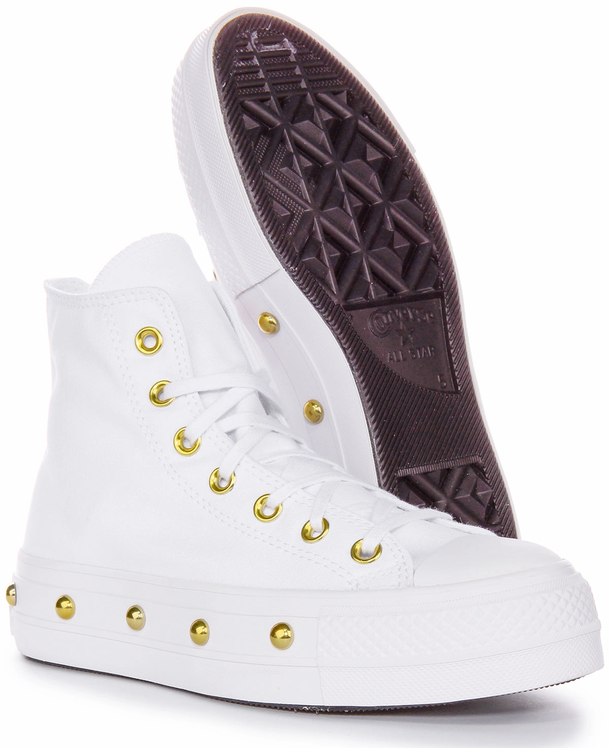 Converse All Star Lift A06787C In White Gold Studds Premium Craft