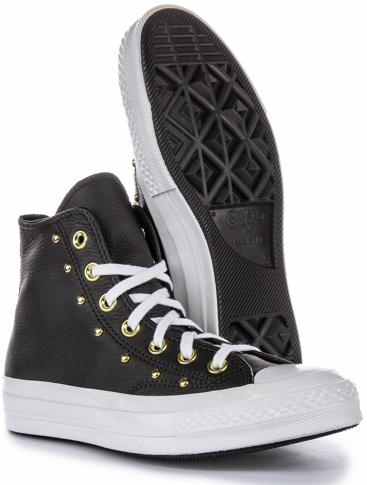 Converse All Star Lift A06809C In Black Gold Leather Soft Padding
