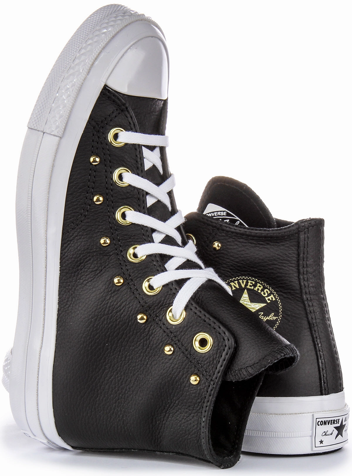 Converse All Star Lift A06809C In Black Gold Leather Soft Padding