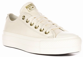 Converse All Star Lift A12765C In Cream Leather Fashionable Fit Heat Hike