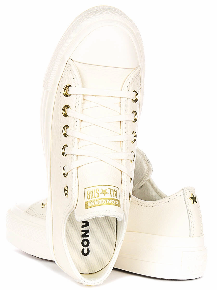 Converse All Star Lift A12765C In Cream Leather Trendy Step