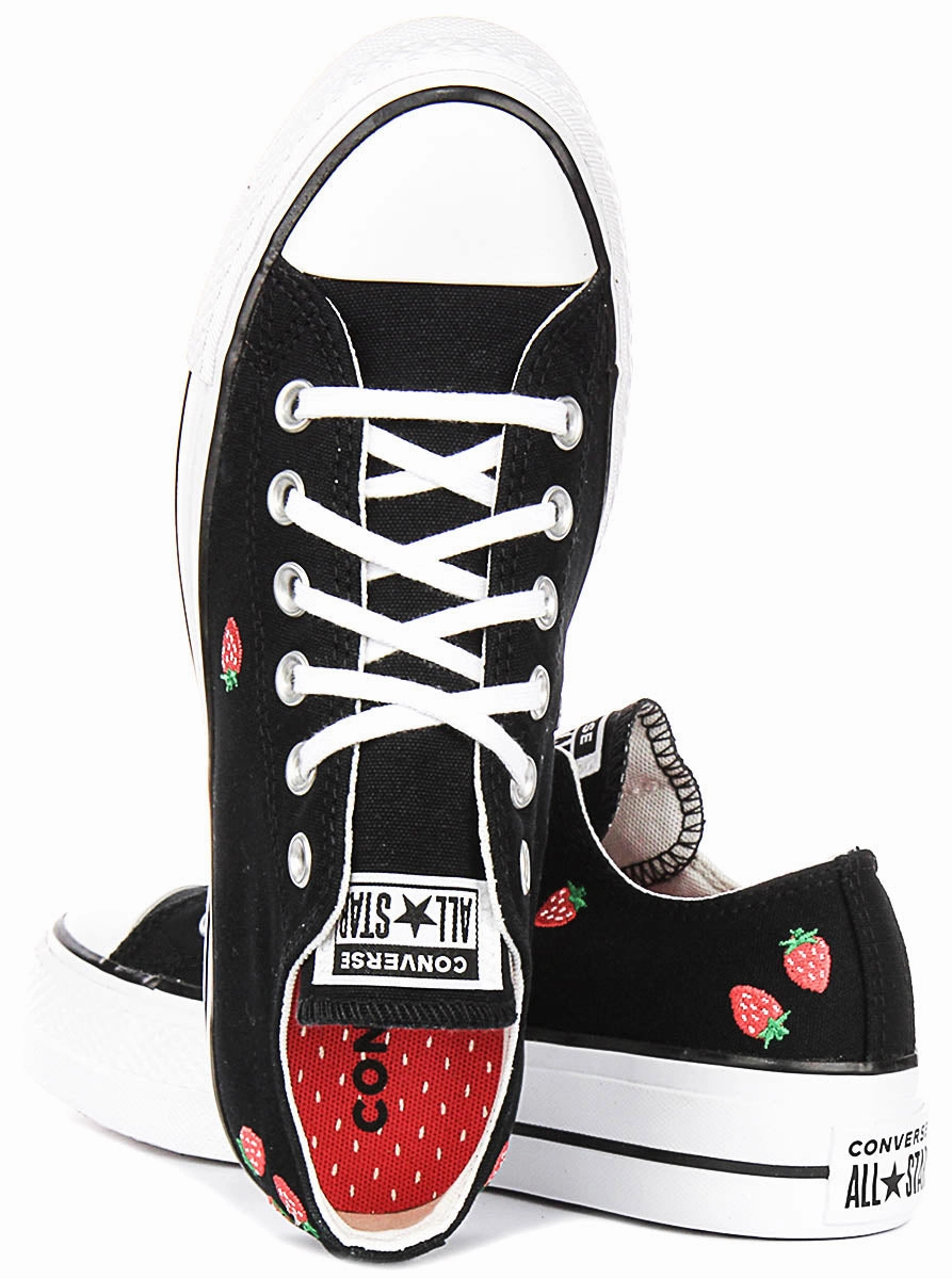 Converse All Star Lift A14935C In Black Red Strawberry Print Fast Walk