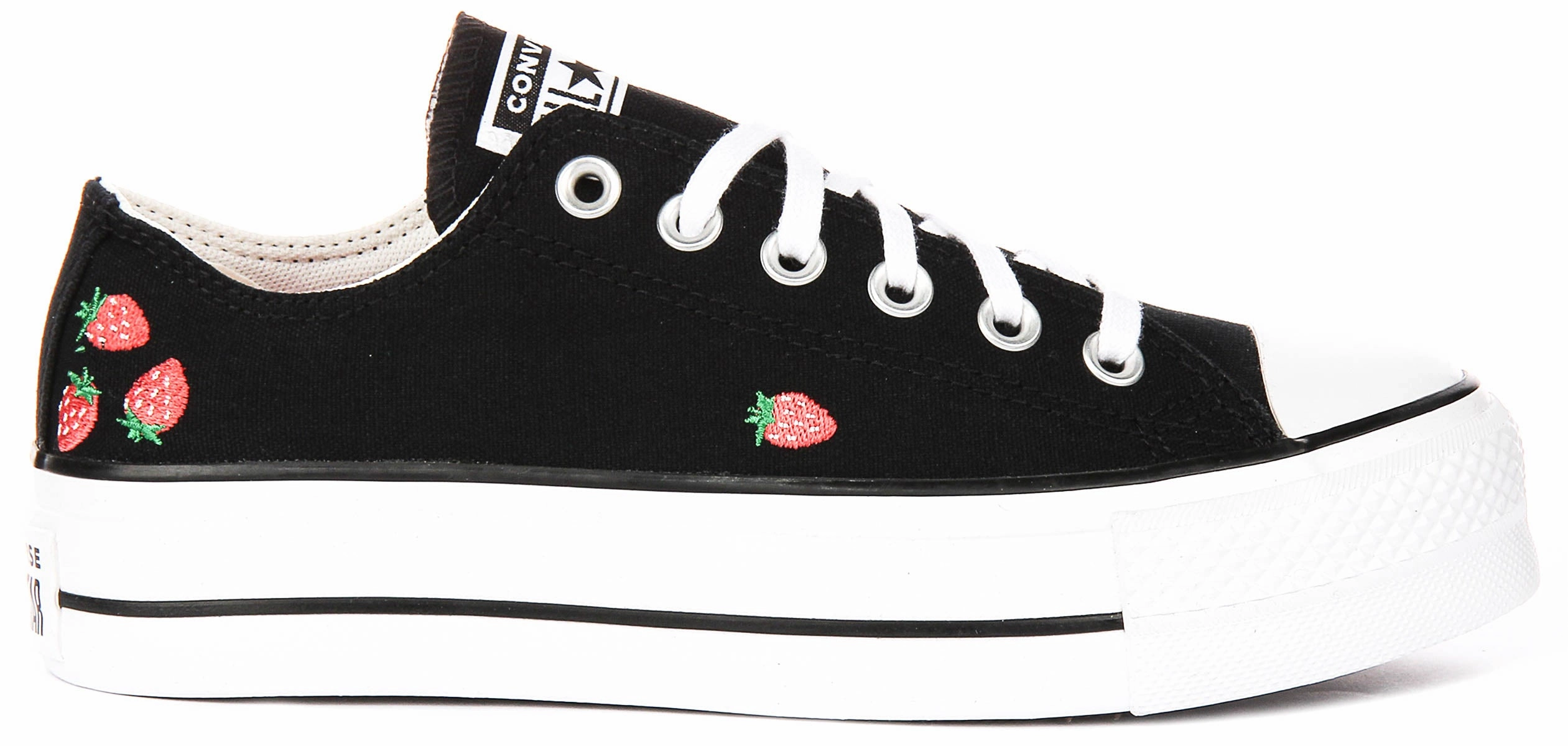 Converse All Star Lift A14935C In Black Red Strawberry Print Fast Walk
