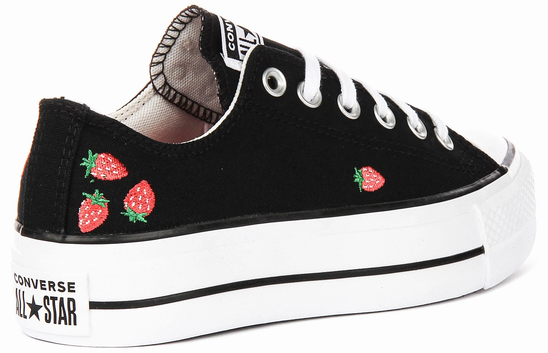Converse All Star Lift A14935C In Black Red Strawberry Print Fast Walk