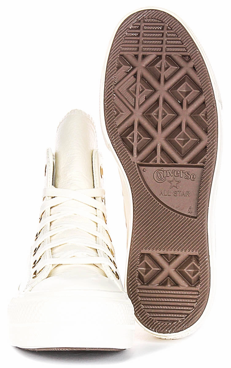 Converse All Star Lift Hi A12764C In Cream Gold Leather Soft Profile