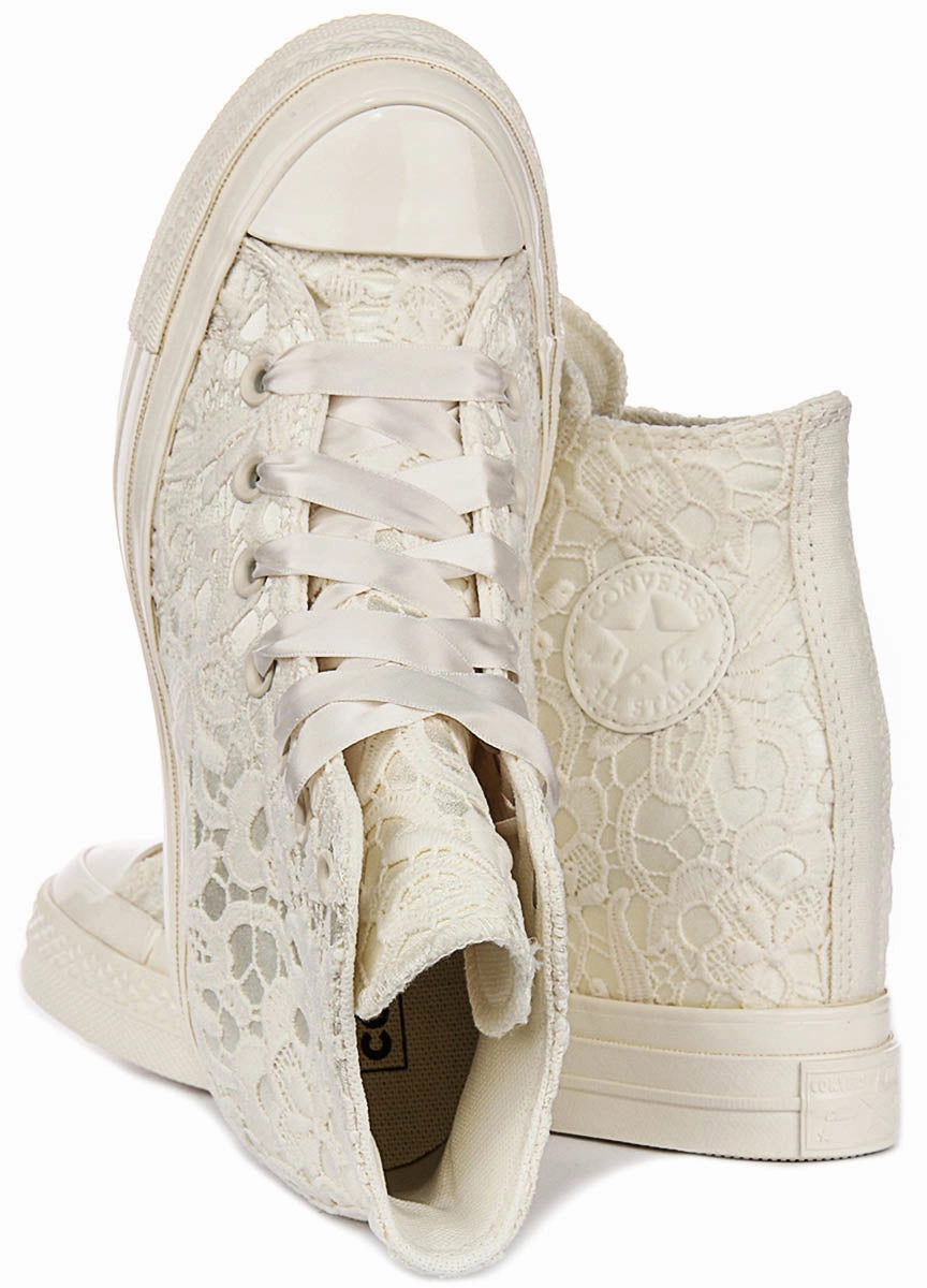 Converse All Star Wedge A15086C In Cream Crochet Print Stylish laces