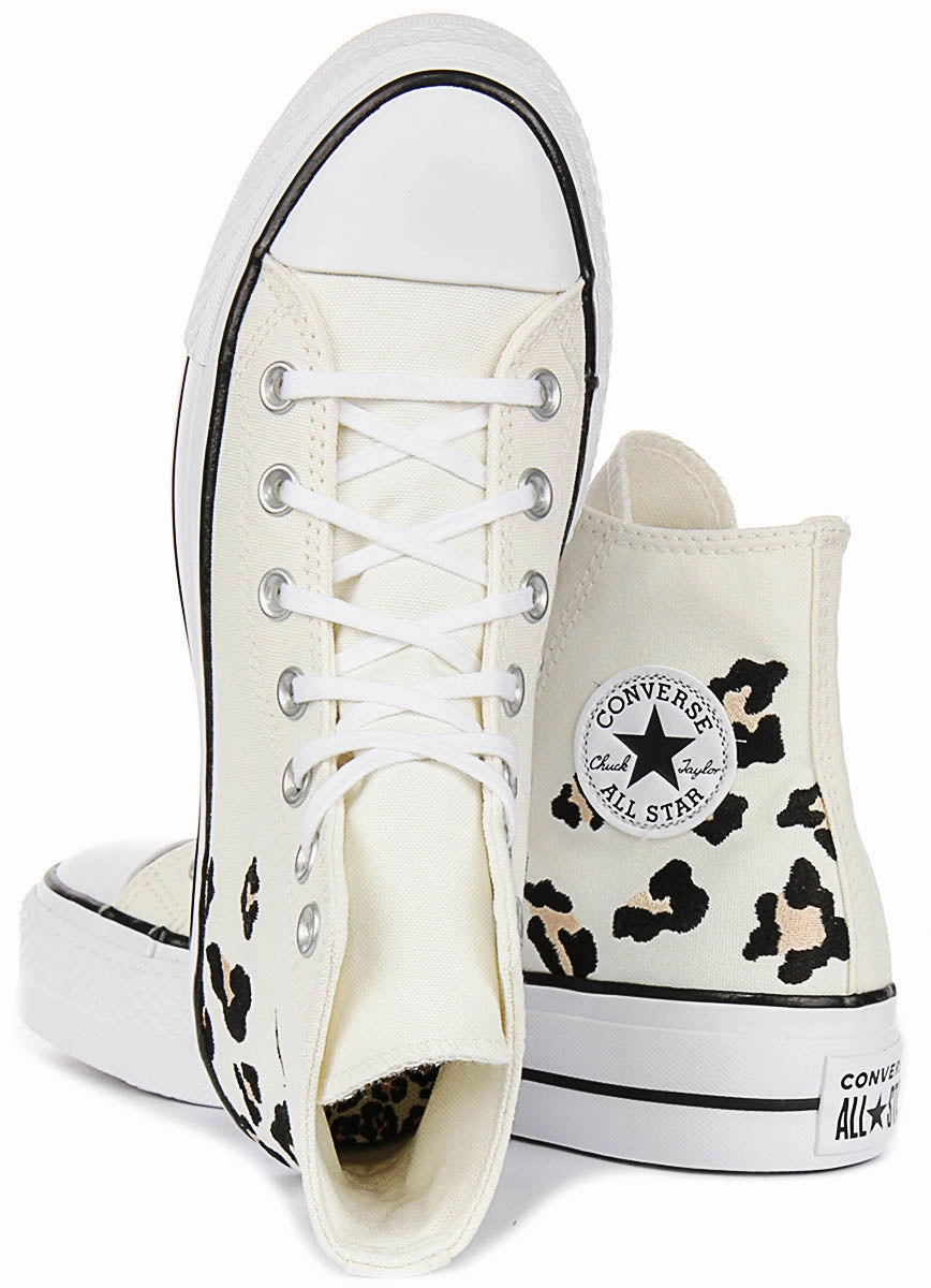 Converse Chuck Taylor Al Star Lift Hi A14936C In White Leopard Easy Step-Out