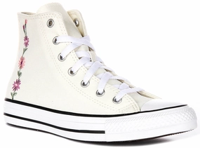 Casual Vibe Converse Chuck Taylor All Star A11774C In White Pink Flower For Junior