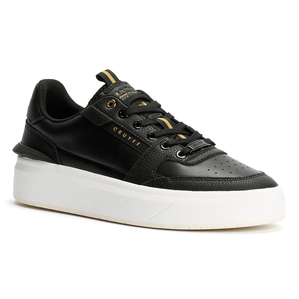 Cruyff Endorsed Tennis Leather Men's Black/White Trainers Mesh Armor