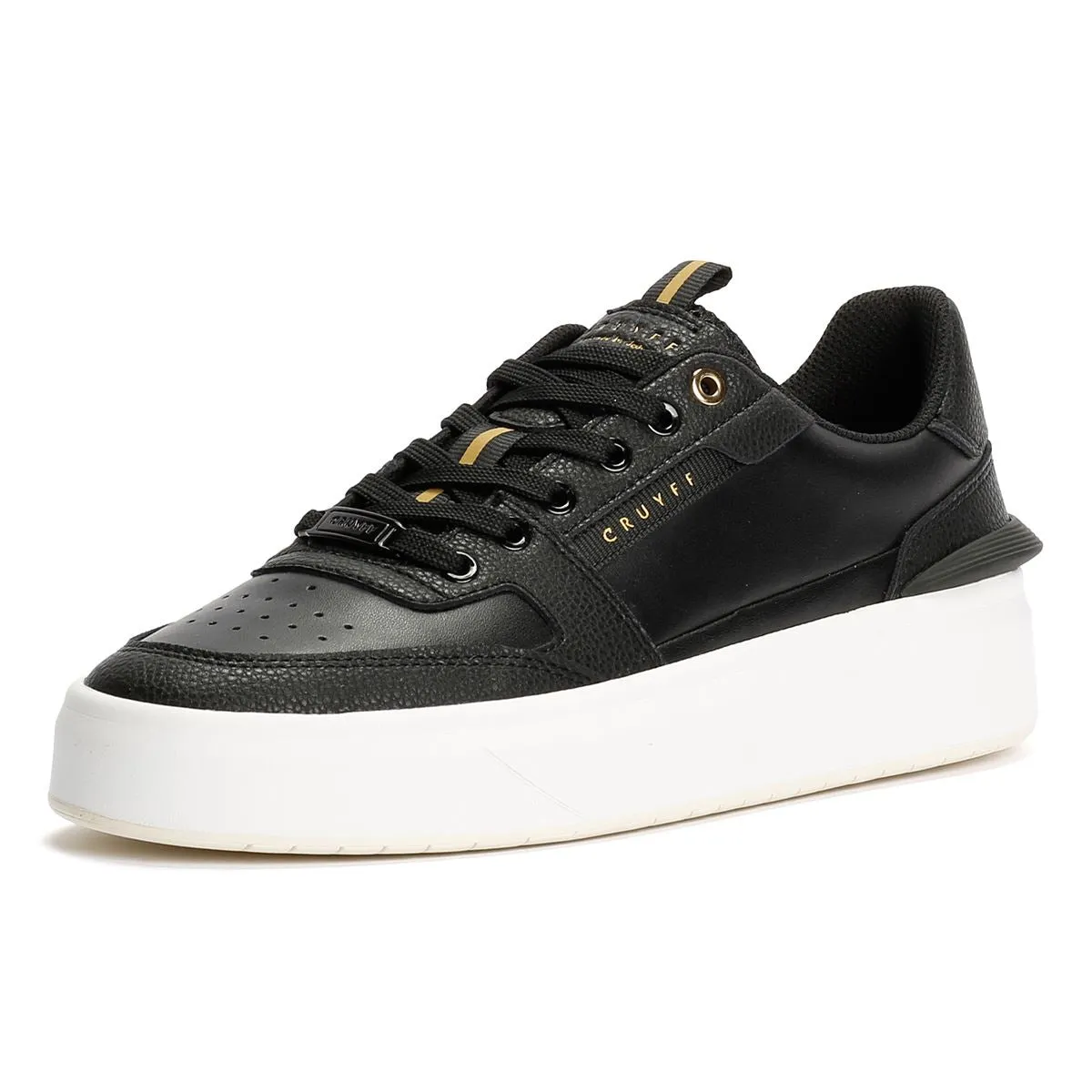 Cruyff Endorsed Tennis Leather Men's Black/White Trainers Mesh Armor