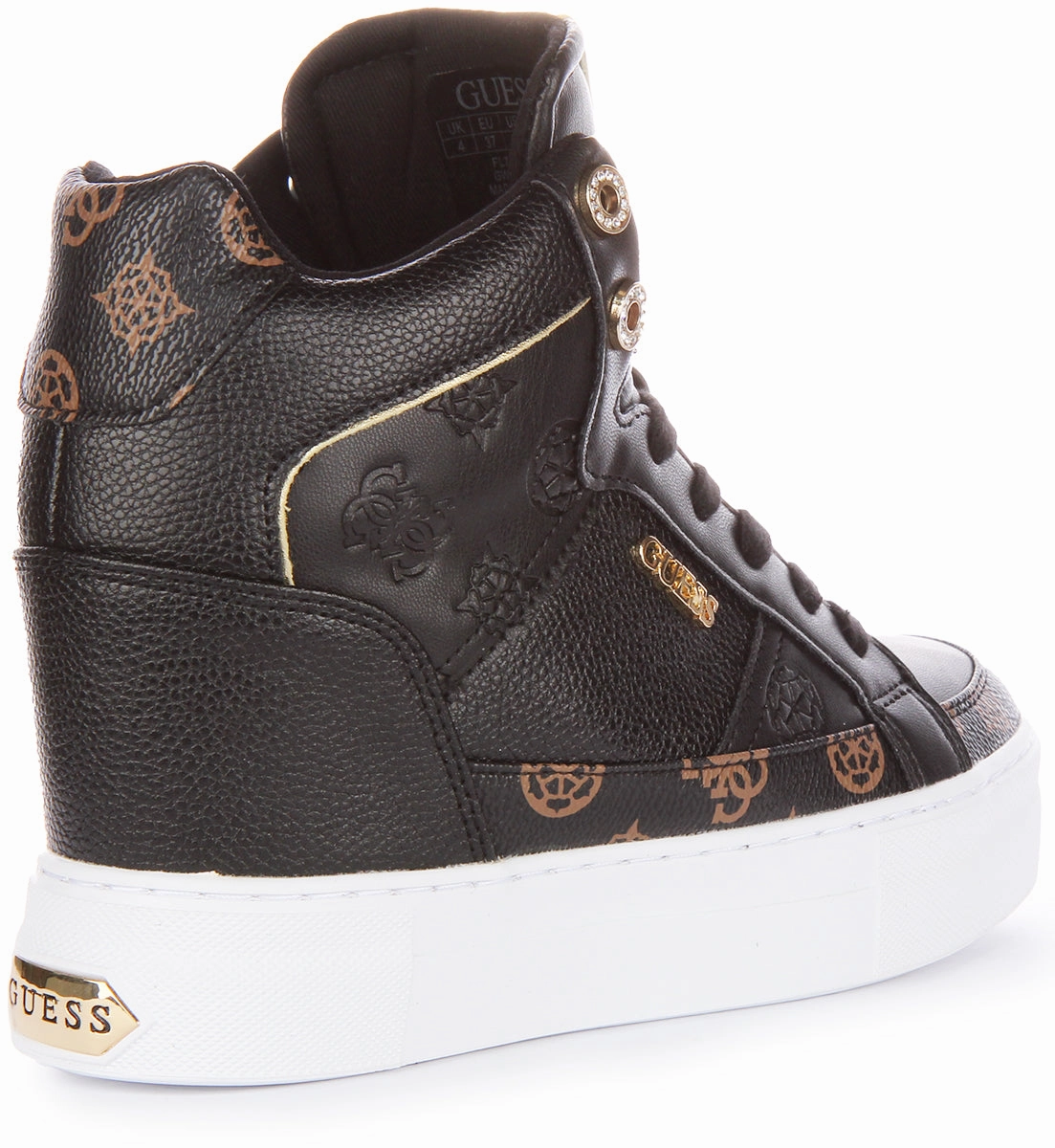 Cushioned Footbed Guess Fridan 4G Wedge Trainer In Black Brown For Women