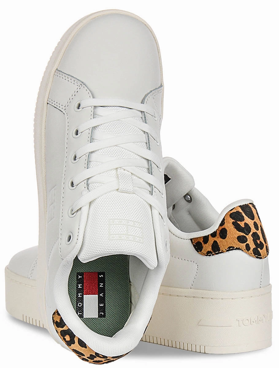 Daily Fit Tommy Jeans Flatform Sneaker In White Brown Leopard For Women