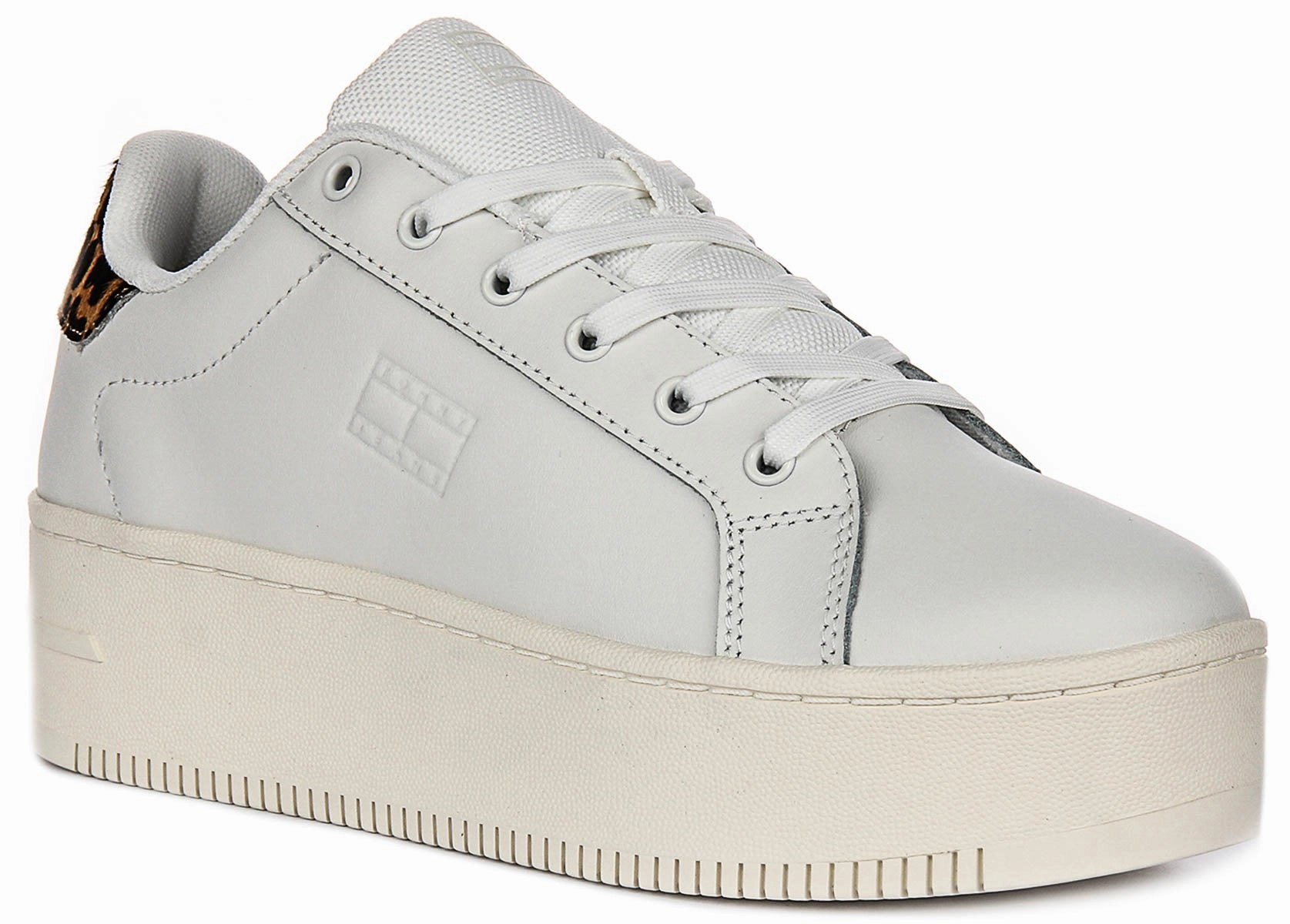 Tommy Jeans Flatform Sneaker In White Brown Leopard For Women Slip-On Comfort Dog Jog