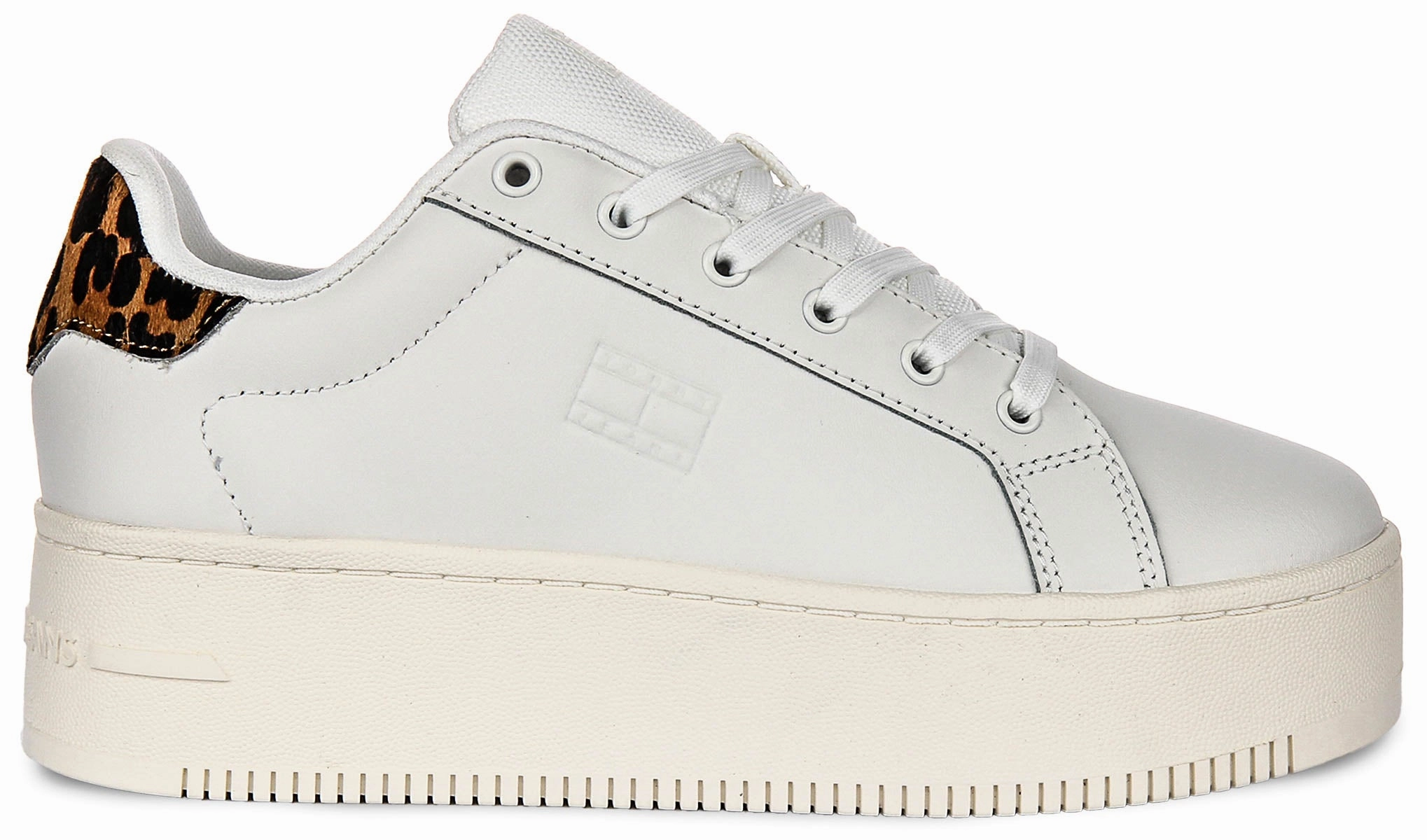 Daily Fit Tommy Jeans Flatform Sneaker In White Brown Leopard For Women