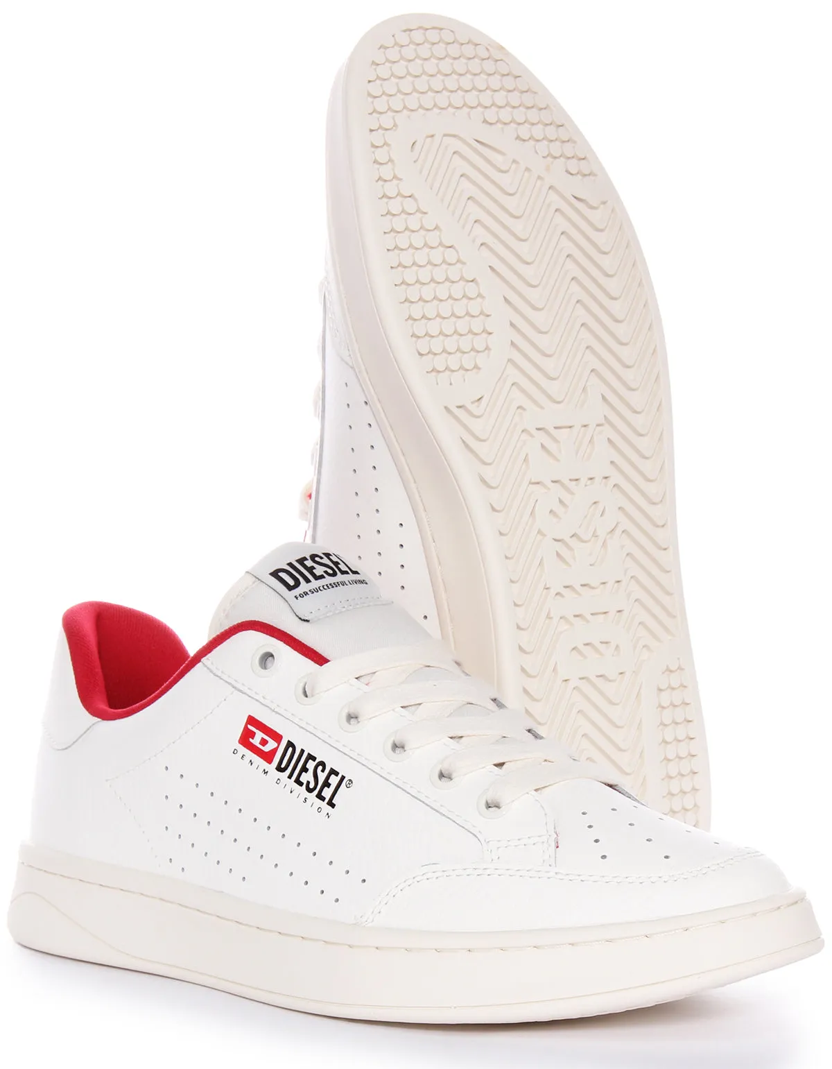 Diesel S-Athene Vintage Trainers In White Red For Men Grip Control