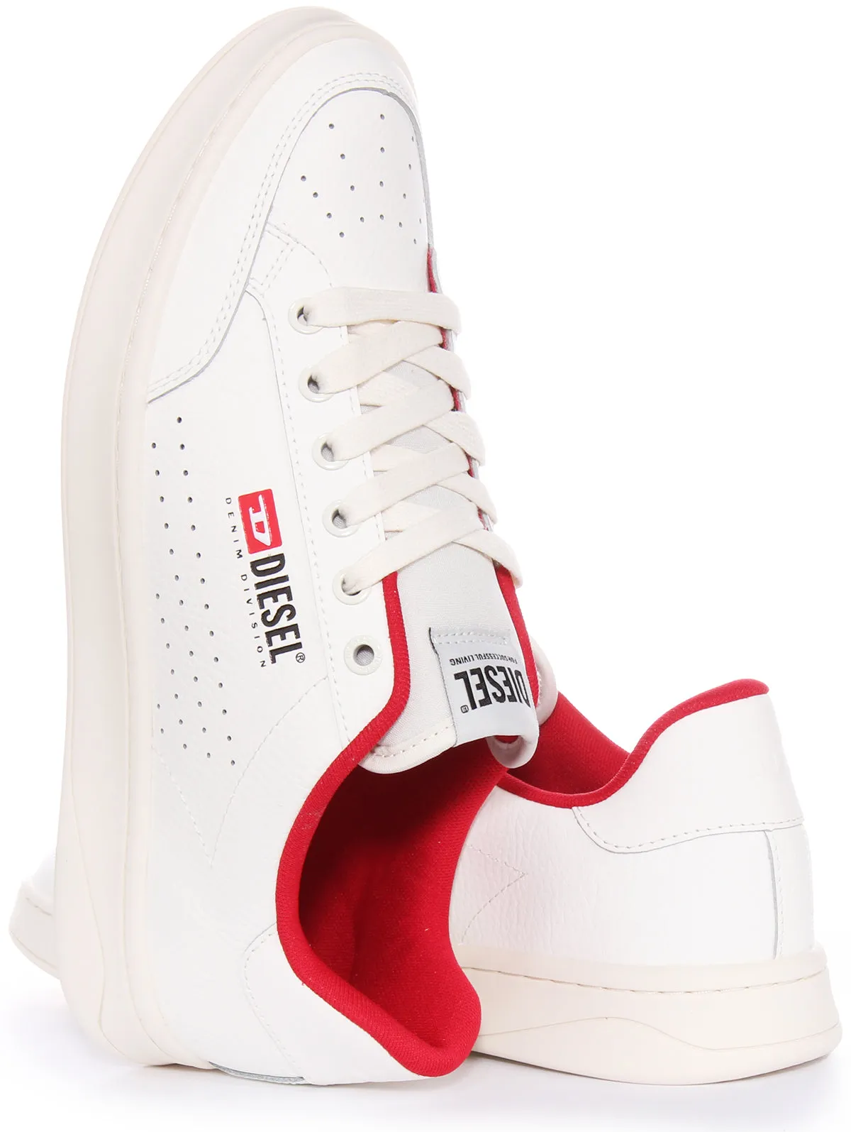 Diesel S-Athene Vintage Trainers In White Red For Men Grip Control