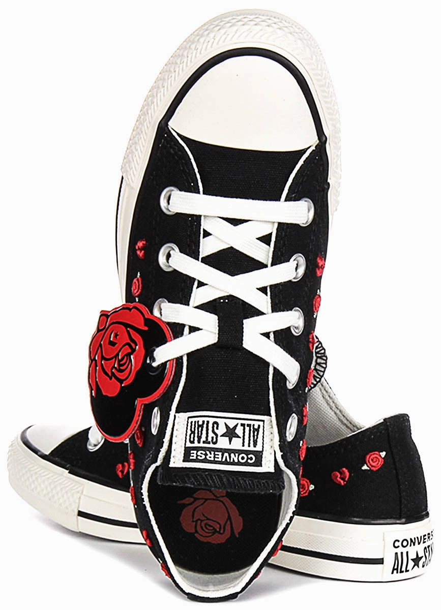 Durable Build Converse All Star Low A13651C Rose & Hearts In Black Red